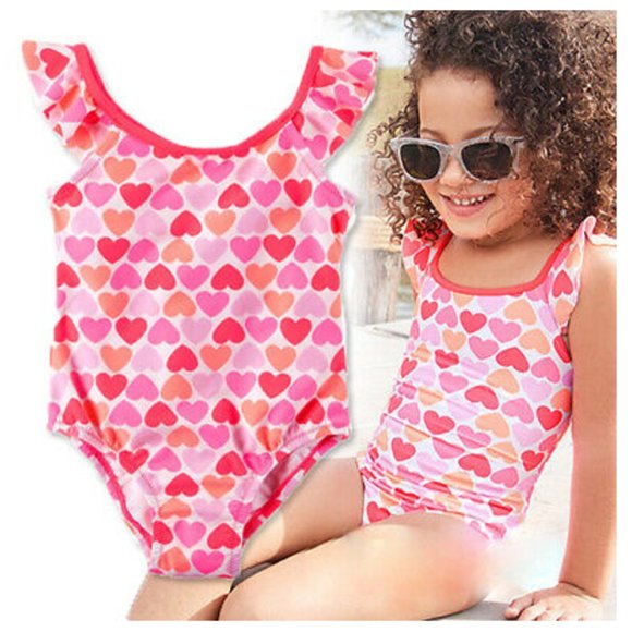 Carter's Toddler Girls Swimdress Swimsuit Pink Hearts UPF 50+ Lined Swim… - Picture 2 of 4